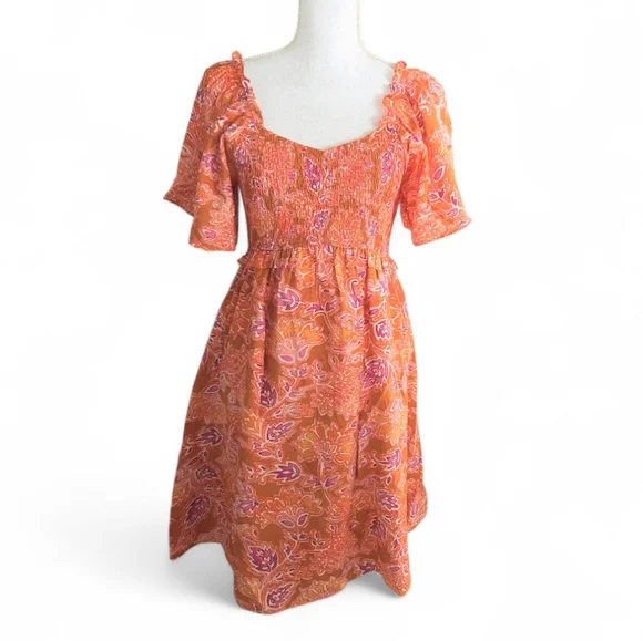 Doe & Rae Orange Smocked Mini Dress - Picture 4 of 10